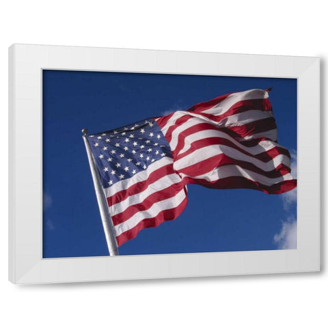 Washington, Cle Elum American flag flaps in wind White Modern Wood Framed Art Print by Ross, Nancy ,  Steve