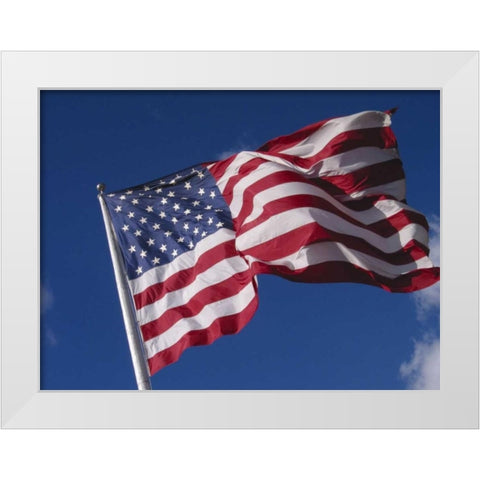 Washington, Cle Elum American flag flaps in wind White Modern Wood Framed Art Print by Ross, Nancy ,  Steve