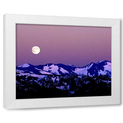 WA, Olympic NP Moonrise from Hurricane Ridge White Modern Wood Framed Art Print by Kelley, David