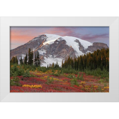 Washington Sunset over Mount Rainier and valley White Modern Wood Framed Art Print by Paulson, Don