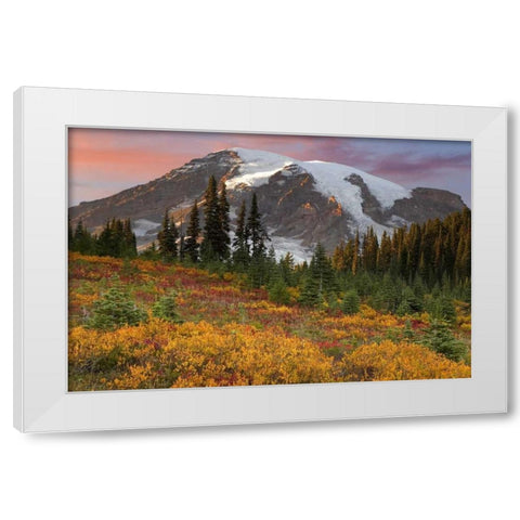 Washington Sunset over Mount Rainier and valley White Modern Wood Framed Art Print by Paulson, Don