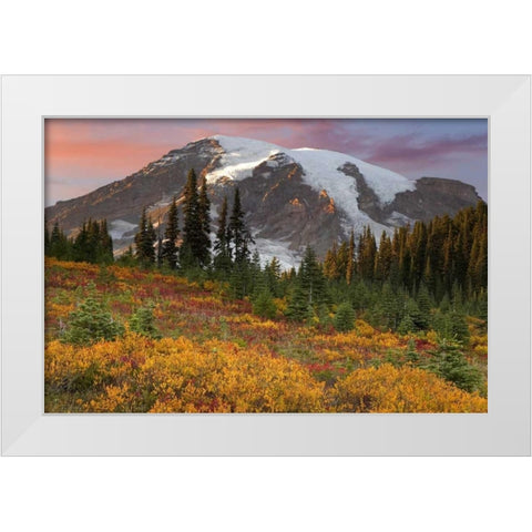 Washington Sunset over Mount Rainier and valley White Modern Wood Framed Art Print by Paulson, Don