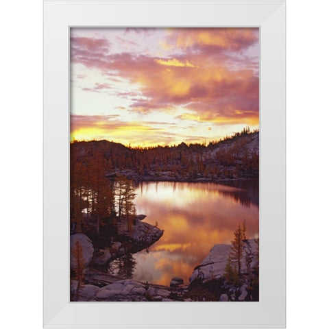 WA, North Cascades Sunrise clouds on Rune Lake White Modern Wood Framed Art Print by Satushek, Steve
