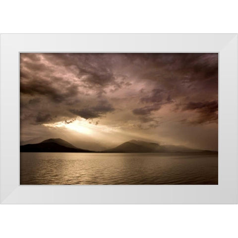 WA, Seabeck God rays shine through dark clouds White Modern Wood Framed Art Print by Paulson, Don