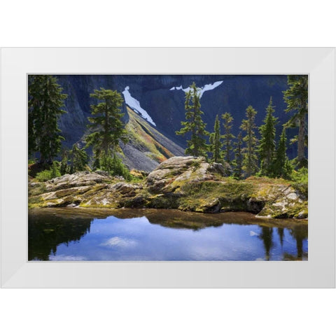 WA, Mount Baker Wilderness, A mountain tarn White Modern Wood Framed Art Print by Paulson, Don