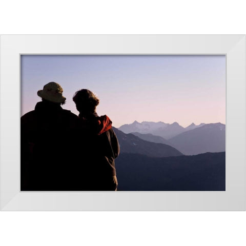WA, Mount Baker Two women view mountain scenery White Modern Wood Framed Art Print by Paulson, Don