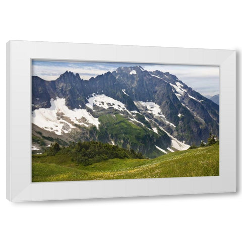 Washington , Cascade Pass Mountain landscape White Modern Wood Framed Art Print by Paulson, Don