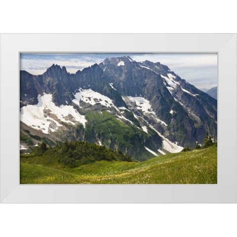 Washington , Cascade Pass Mountain landscape White Modern Wood Framed Art Print by Paulson, Don