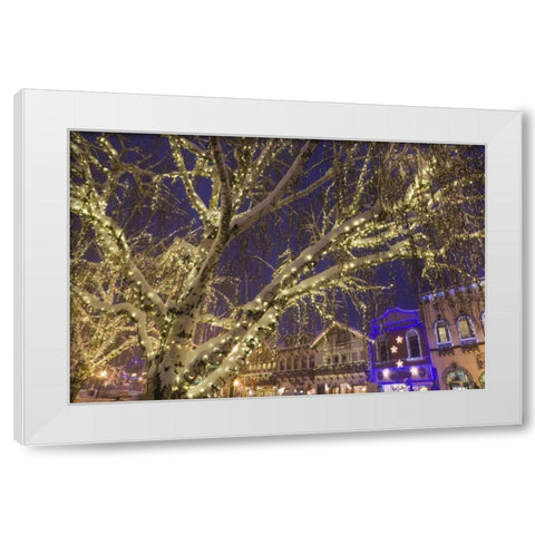 WA, Leavenworth Christmas lights line the town White Modern Wood Framed Art Print by Paulson, Don
