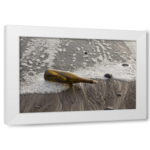 WA, Olympic NP Message in a bottle on shore White Modern Wood Framed Art Print by Paulson, Don