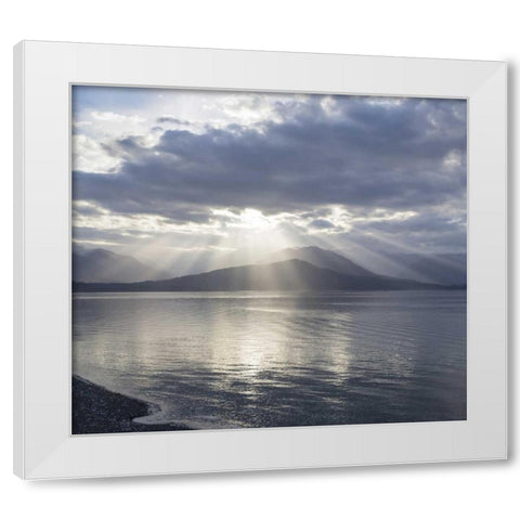 WA, Seabeck God rays over Hood Canal White Modern Wood Framed Art Print by Paulson, Don