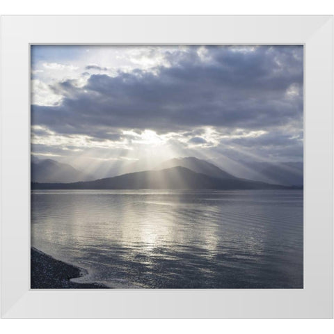 WA, Seabeck God rays over Hood Canal White Modern Wood Framed Art Print by Paulson, Don