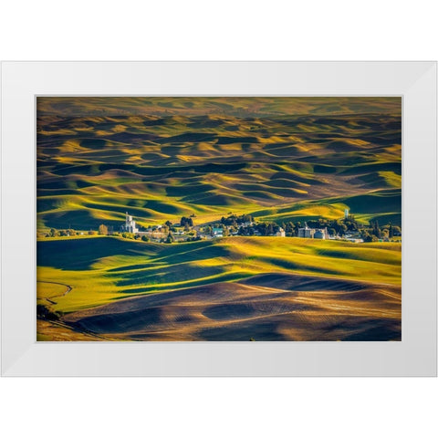 Washington State-Palouse Steptoe Village and farmland at sunset  White Modern Wood Framed Art Print by Jaynes Gallery