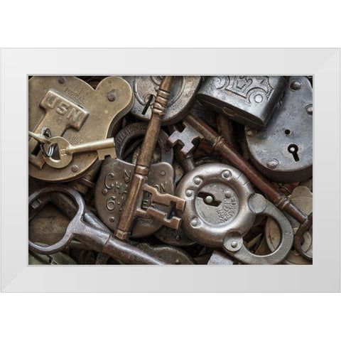 Washington State-Seabeck Close-up of locks and keys  White Modern Wood Framed Art Print by Jaynes Gallery