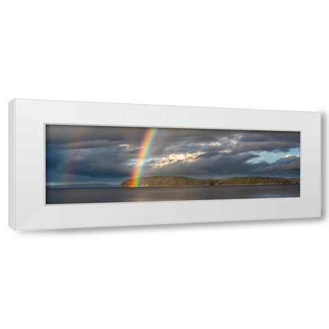 Washington State-Seabeck Panoramic of rainbow over Hood Canal  White Modern Wood Framed Art Print by Jaynes Gallery