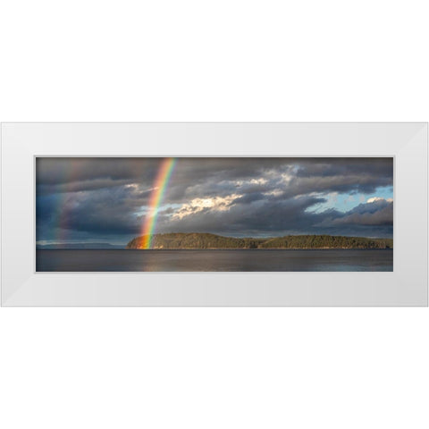 Washington State-Seabeck Panoramic of rainbow over Hood Canal  White Modern Wood Framed Art Print by Jaynes Gallery