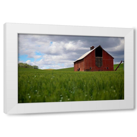 Washington State-Palouse Red barn in farm field White Modern Wood Framed Art Print by Jaynes Gallery