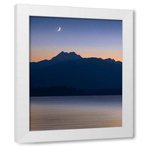 USA-Washington State-Seabeck Crescent moon at sunset over Hood Canal and Olympic Mountains White Modern Wood Framed Art Print by Jaynes Gallery