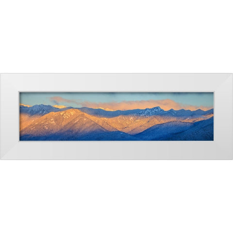 USA- Washington State. Panoramic of sunrise on Olympic Mountains in winter. White Modern Wood Framed Art Print by Jaynes Gallery
