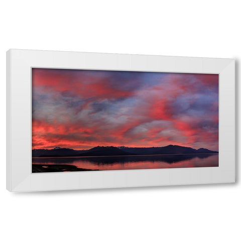 USA- Washington State- Seabeck. Panoramic of sunset on Olympic Mountains and Hood Canal. White Modern Wood Framed Art Print by Jaynes Gallery