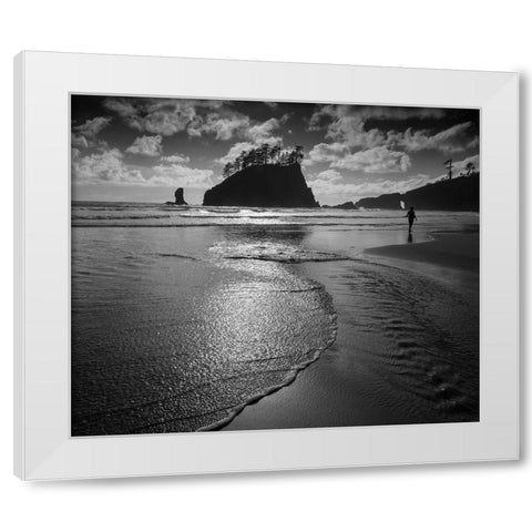 Usa-Washington State A beachgoer strolling Second Beach in late afternoon White Modern Wood Framed Art Print by Sederquist, Betty