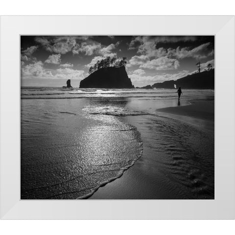 Usa-Washington State A beachgoer strolling Second Beach in late afternoon White Modern Wood Framed Art Print by Sederquist, Betty