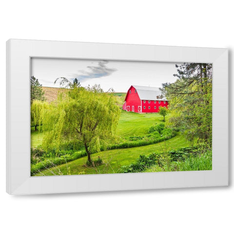 Colfax-Washington State-USA-A red barn on a farm in the Palouse hills White Modern Wood Framed Art Print by Wilson, Emily M.