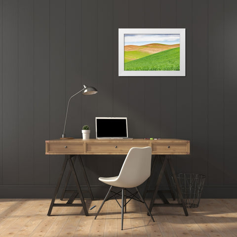 Pullman-Washington State-USA-Rolling wheat fields in the Palouse hills White Modern Wood Framed Art Print by Wilson, Emily M.
