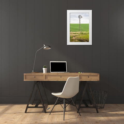Palouse-Washington State-USA-Windmill in wheat field in the Palouse hills White Modern Wood Framed Art Print by Wilson, Emily M.
