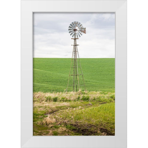 Palouse-Washington State-USA-Windmill in wheat field in the Palouse hills White Modern Wood Framed Art Print by Wilson, Emily M.