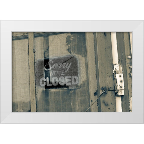 USA- Washington State- Whitman County- Palouse. Screen door with closed sign. White Modern Wood Framed Art Print by Wilson, Emily M.