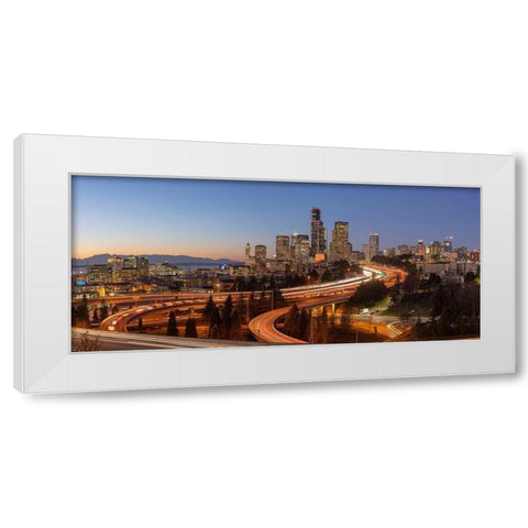 Downtown Seattle skyline in the evening light-Seattle-Washington State White Modern Wood Framed Art Print by Probst, Greg