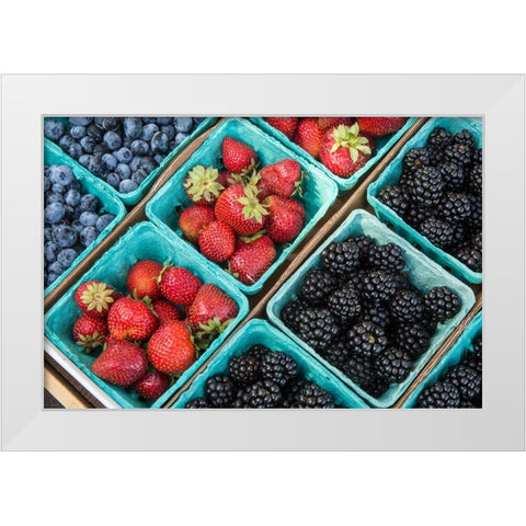 Issaquah-Washington State-USA Pints of freshly harvested strawberries White Modern Wood Framed Art Print by Horton, Janet