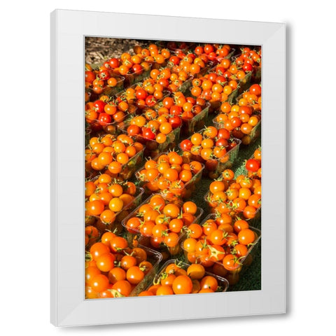 Issaquah-Washington State-USA Pints of cherry tomatoes for sale at a Farmers Market White Modern Wood Framed Art Print by Horton, Janet