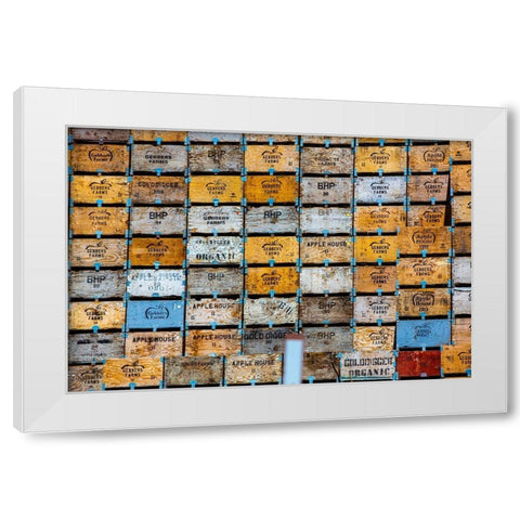 Brewster-Washington State-colorful-wooden fruit shipping crates White Modern Wood Framed Art Print by Sienda, Jolly