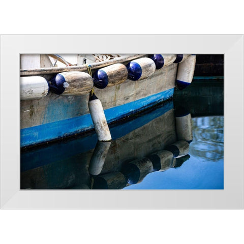 Anacortes-Washington State-blue wooden boat White Modern Wood Framed Art Print by Sienda, Jolly
