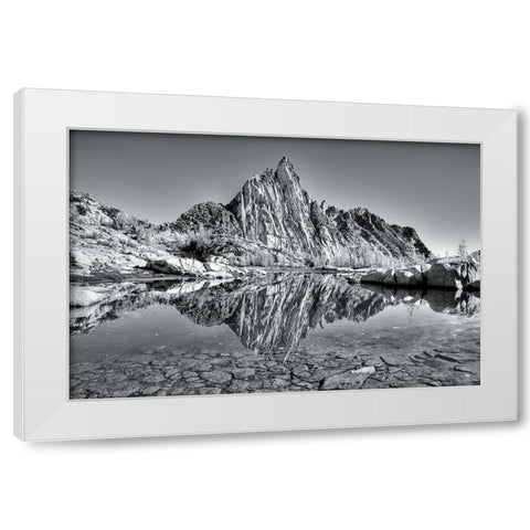 Washington State Alpine Lakes Wilderness-Enchantment Lakes-Prusik Peak reflected in Gnome Tarn White Modern Wood Framed Art Print by Wild, Jamie and Judy