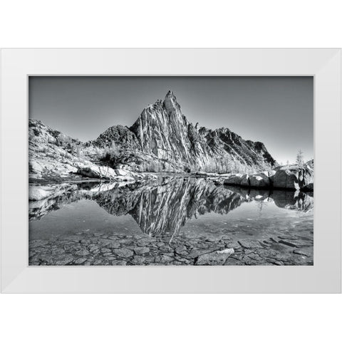 Washington State Alpine Lakes Wilderness-Enchantment Lakes-Prusik Peak reflected in Gnome Tarn White Modern Wood Framed Art Print by Wild, Jamie and Judy