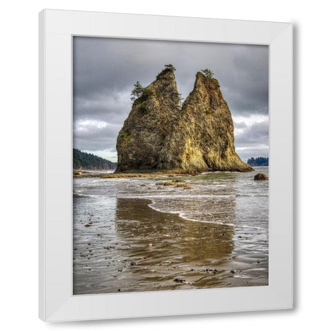 WA-Olympic National Park-Rialto Beach-Seastack and stormy sky White Modern Wood Framed Art Print by Wild, Jamie and Judy