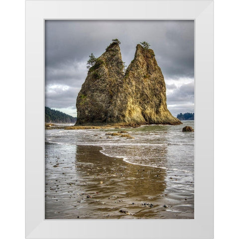 WA-Olympic National Park-Rialto Beach-Seastack and stormy sky White Modern Wood Framed Art Print by Wild, Jamie and Judy