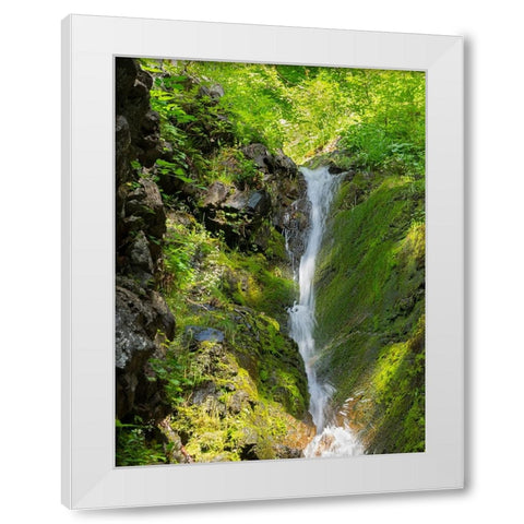 Washington State-Central Cascades-Waterfall at Kendall Peak White Modern Wood Framed Art Print by Wild, Jamie and Judy