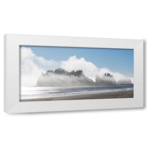 Washington State-Pacific Coast-First Beach James Island in fog White Modern Wood Framed Art Print by Wild, Jamie and Judy