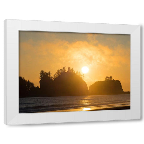 Washington State-Pacific Coast-First Beach sunset White Modern Wood Framed Art Print by Wild, Jamie and Judy