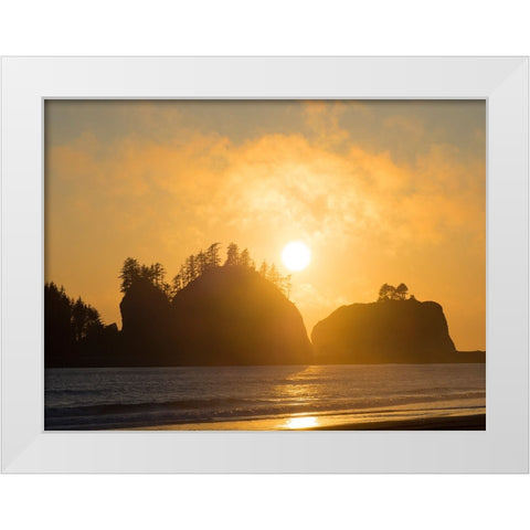 Washington State-Pacific Coast-First Beach sunset White Modern Wood Framed Art Print by Wild, Jamie and Judy