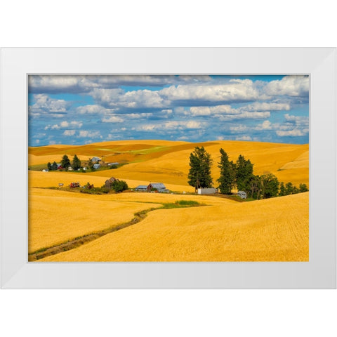 Clouds above farm house on wheat field-Palouse-eastern Washington State-USA White Modern Wood Framed Art Print by Su, Keren