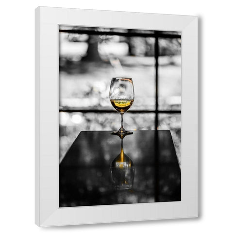 Washington State-Woodinville A glass of white wine reflects a spring day in a Woodinville winery White Modern Wood Framed Art Print by Duval, Richard