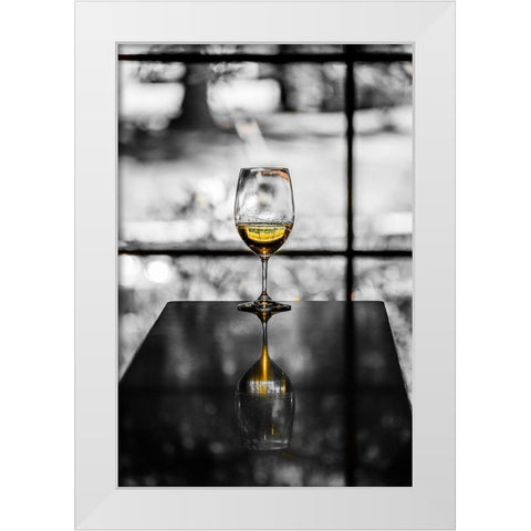 Washington State-Woodinville A glass of white wine reflects a spring day in a Woodinville winery White Modern Wood Framed Art Print by Duval, Richard