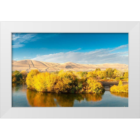 Washington State-Yakima Valley Fall colors are reflected in the Yakima River White Modern Wood Framed Art Print by Duval, Richard