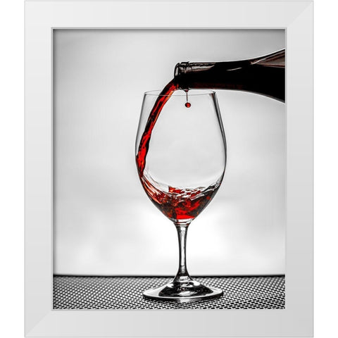 Washington State-Spokane Red wine poured into wine glass creates perfect round drop, White Modern Wood Framed Art Print by Duval, Richard