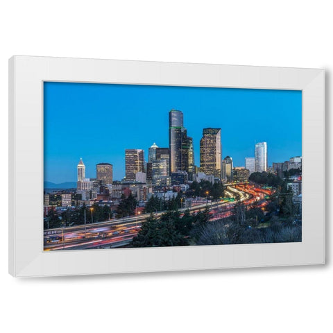 Washington State-Seattle I-5 and Downtown White Modern Wood Framed Art Print by Tilley, Rob